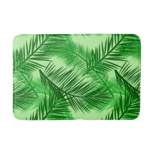 Palm Leaf Print, Emerald and Light Lime Green Bath Mat