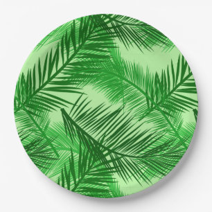 Palm Leaf Print, Emerald and Light Lime Green Paper Plate