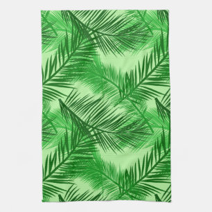 Palm Leaf Print, Emerald and Light Lime Green  Tea Towel
