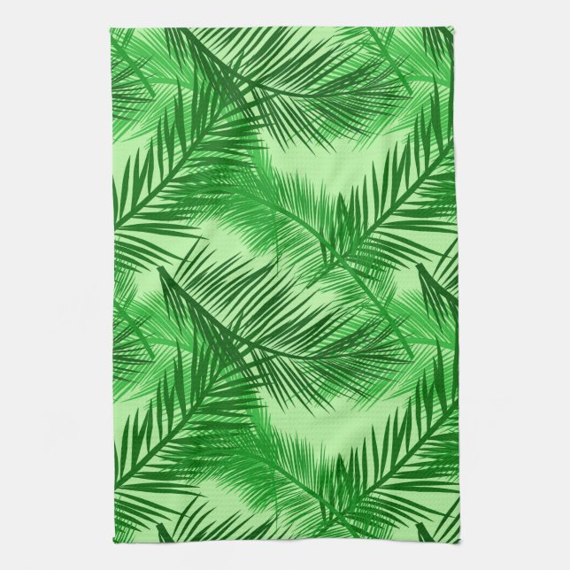 Palm Leaf Print, Emerald and Light Lime Green  Tea Towel (Vertical)