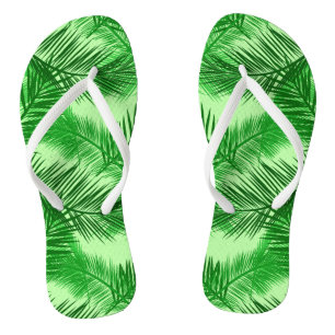 Palm Leaf Print, Emerald and Light Lime Green  Thongs