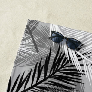 Palm Leaf Print, Grey / Grey, Black and White Beach Towel