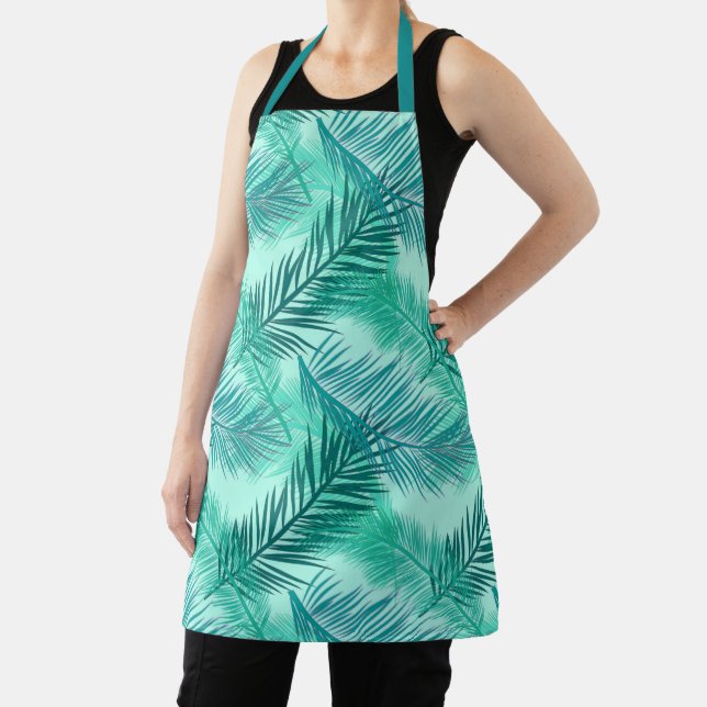 Palm Leaf Print, Turquoise, Teal and Aqua Apron (Insitu)