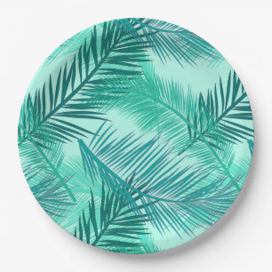 Palm Leaf Print, Turquoise, Teal and Aqua  Paper Plate
