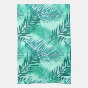 Palm Leaf Print, Turquoise, Teal and Aqua  Tea Towel