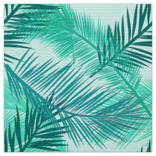 Palm Leaf Print, Turquoise, Teal and Light Aqua Fabric