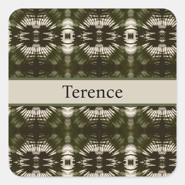 Palm Leaf Shadow Army Green, customisable    Square Sticker (Front)
