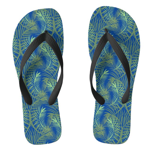 Palm Leaf Tree Green Blue Beach Thongs (Footbed)