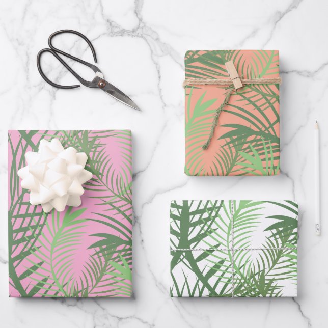 Palm Leaf Tree Green Blue Beach Wrapping Paper Sheet (Front)