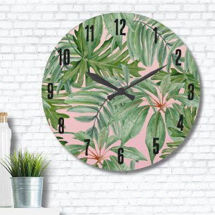 Palm Leaf Tropical Floral Large Clock