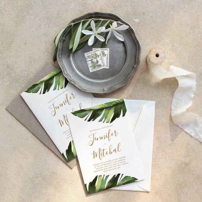 Palm Leaf Tropical Floral Minimal Wedding Invitation (Creator Uploaded)