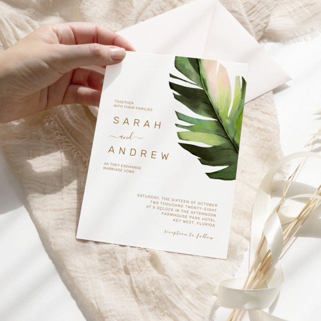 Palm Leaf Tropical Floral Wedding Invitation (Creator Uploaded)