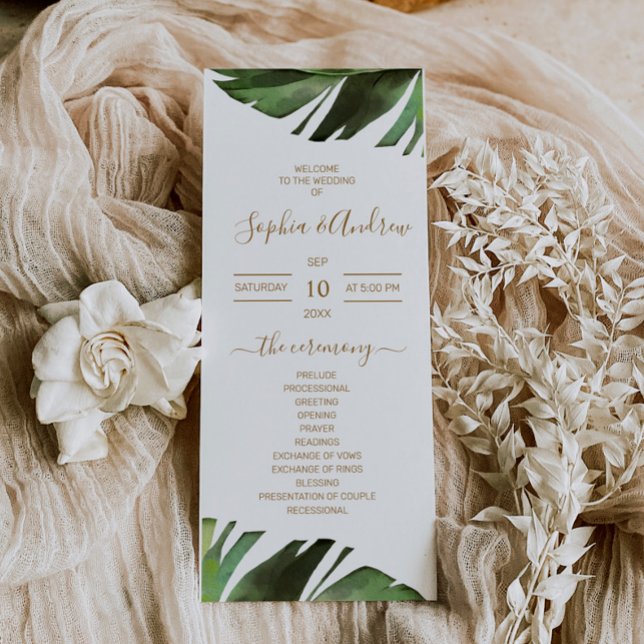 Palm Leaf Tropical Floral Wedding Programs (Creator Uploaded)
