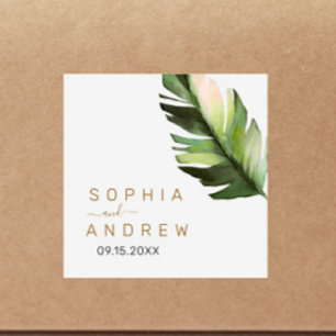 Palm Leaf Tropical Floral Wedding  Square Sticker