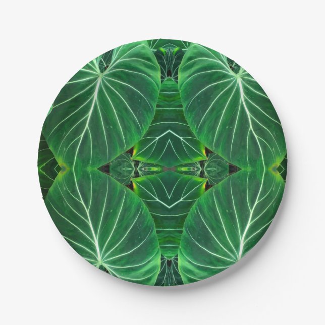 Palm Leaf, tropical foliage, jungle rainforest  Paper Plate (Front)