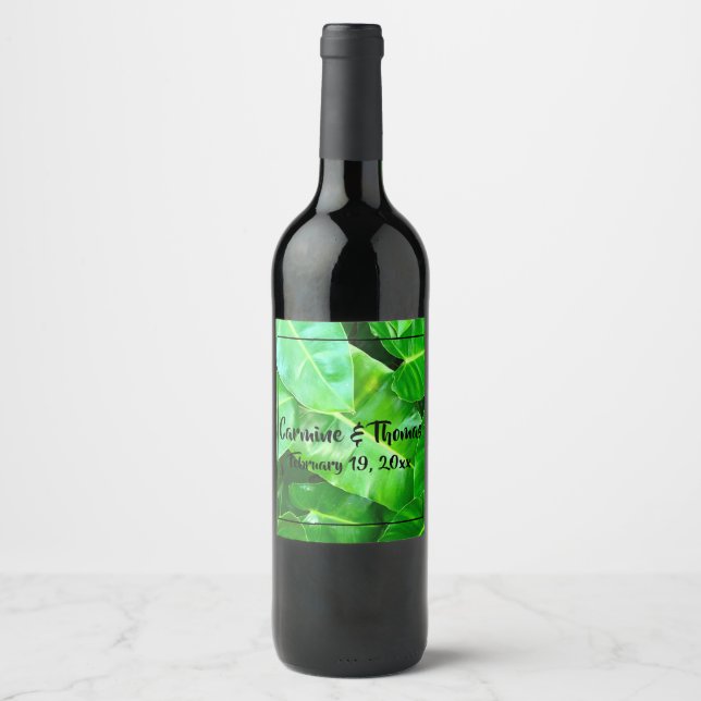 Palm Leaf, tropical foliage, jungle rainforest  Wine Label (Front)