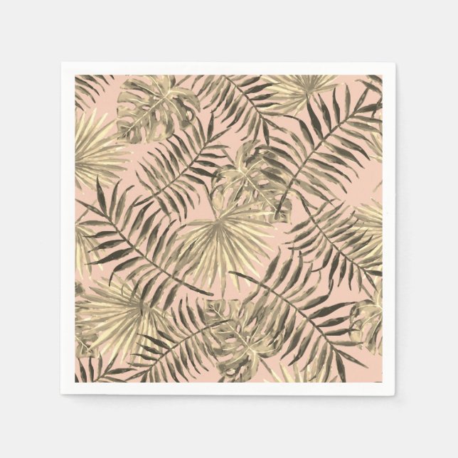 Palm leaf tropical peach and gold napkin (Front)