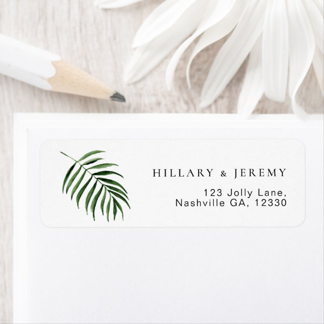 Palm Leaf Tropical Wedding Return Address  Return Address Label (Insitu)