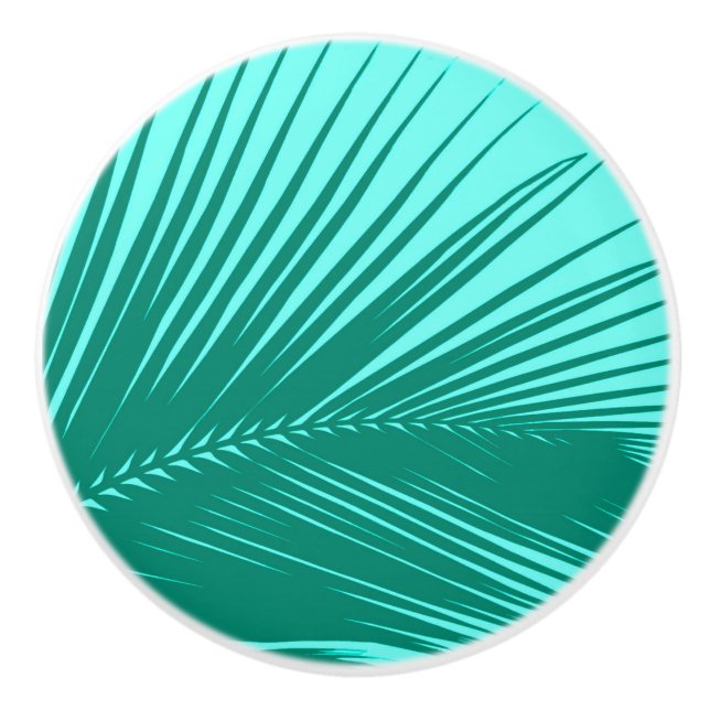 Palm leaf - Turquoise and aqua Ceramic Knob (Front)
