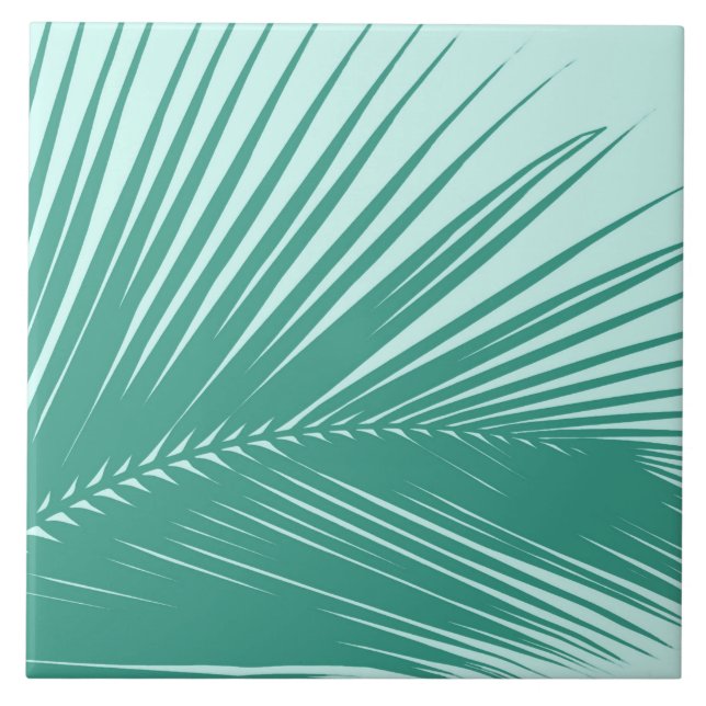Palm leaf - Turquoise and aqua Ceramic Tile (Front)