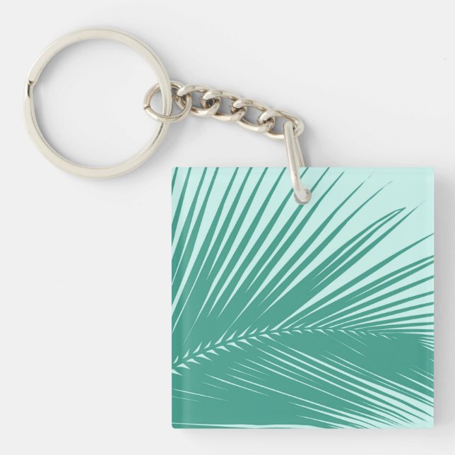Palm leaf - Turquoise and aqua Key Ring (Front)