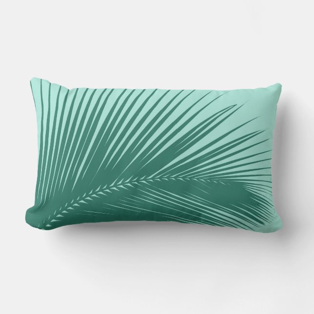 Palm leaf - Turquoise and aqua Lumbar Cushion (Front)