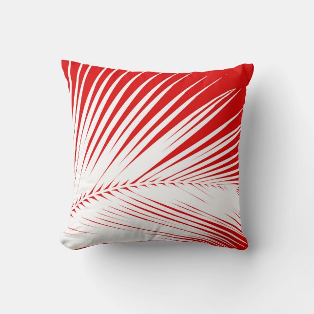 Palm leaf - white and dark coral red cushion (Front)