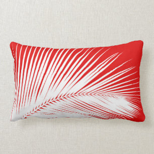 Palm leaf - white and dark coral red lumbar cushion