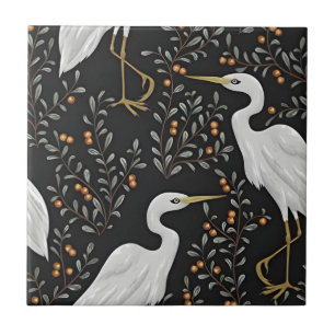 palm leaf white crane tiles
