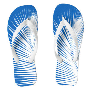 Palm leaf - white on cobalt blue thongs