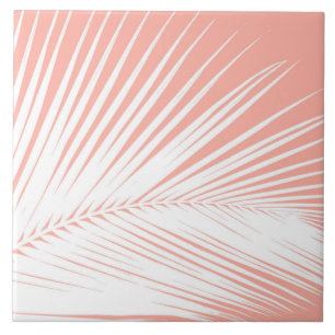 Palm leaf - white on coral pink tile