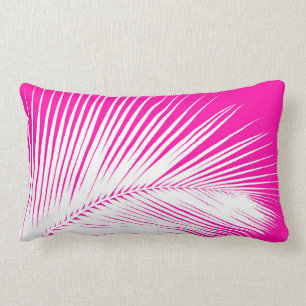 Palm leaf - white on fuchsia pink lumbar cushion