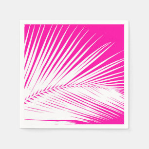 Palm leaf - white on fuchsia pink napkin