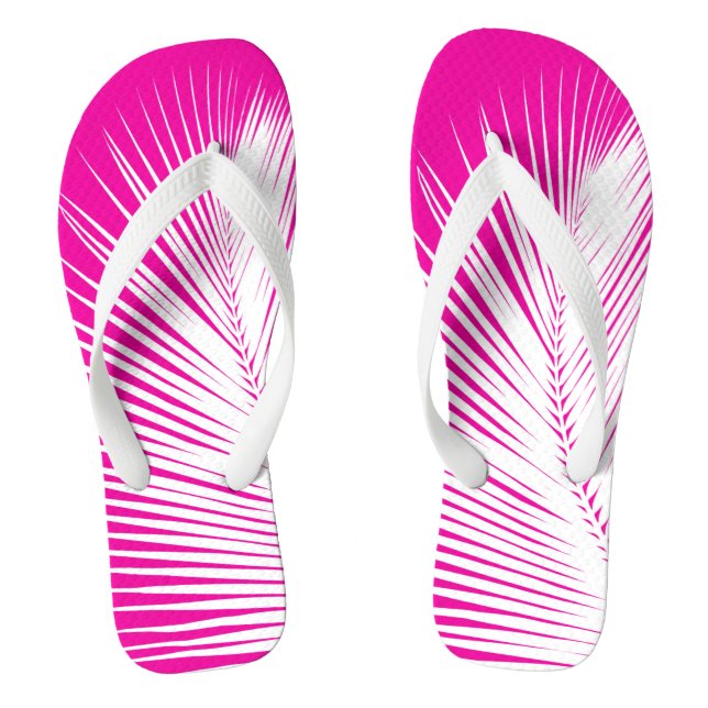 Palm leaf - white on fuchsia pink thongs (Footbed)