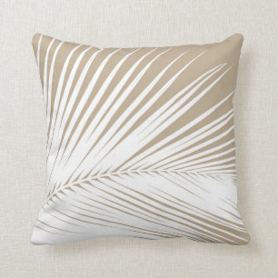 Palm leaf - white on taupe tan cushion