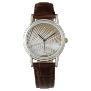 Palm leaf - white on taupe tan watch