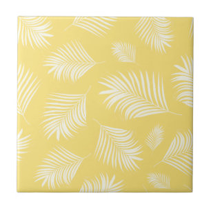 Palm Leaf White Yellow Tropical Pattern Ceramic Tile