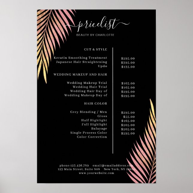 Palm Leafy Salon Price List Poster (Front)