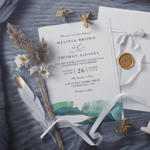 Palm Leave Green Tropical Elegant Modern Wedding  Invitation