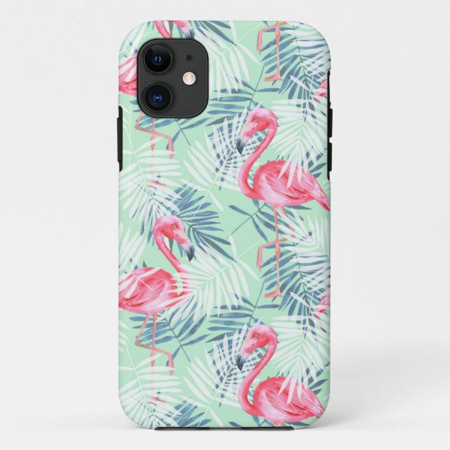 Palm leaves and flamingos Case-Mate iPhone case (Back)