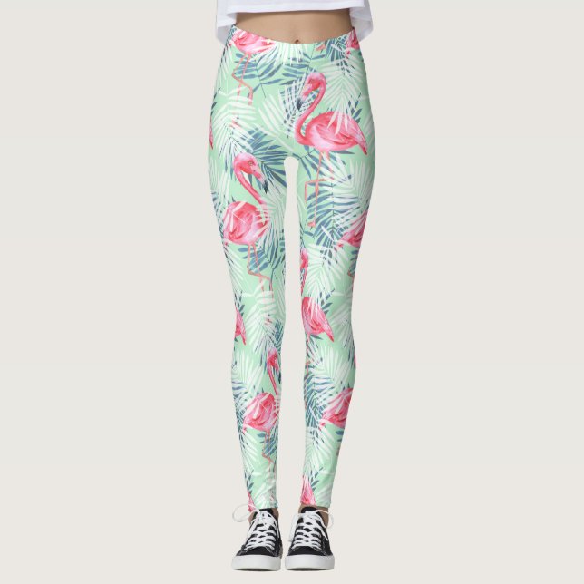 Palm leaves and flamingos leggings (Front)