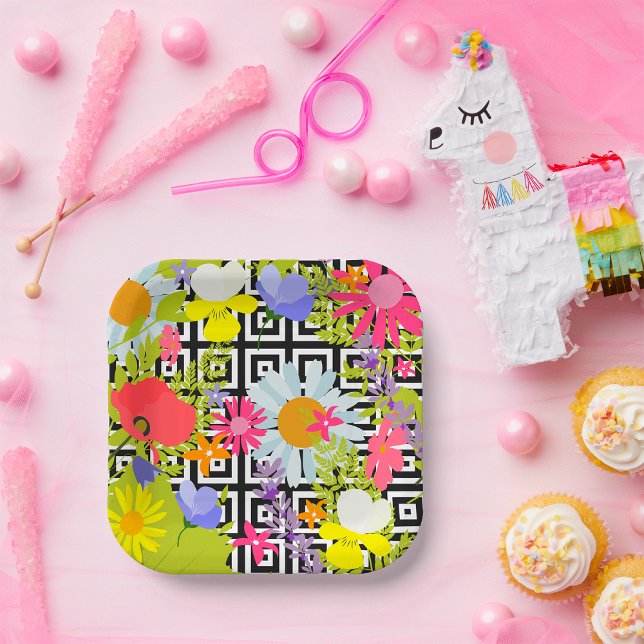 Palm Leaves And Flowers Paper Plate (Creator Uploaded)