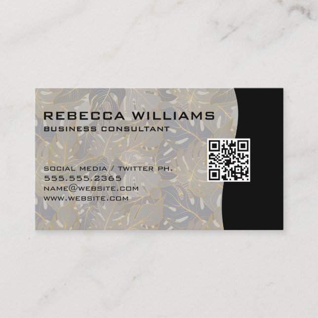 Palm Leaves Background | QR Code Business Card (Front)
