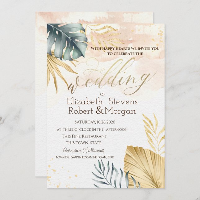 Palm Leaves Beach wedding Invitation (Front/Back)