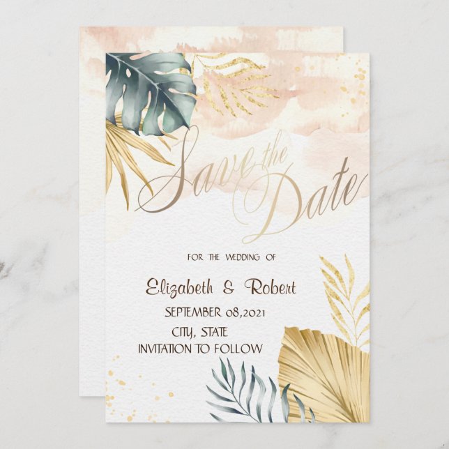Palm Leaves Beach Wedding Save The Date (Front/Back)
