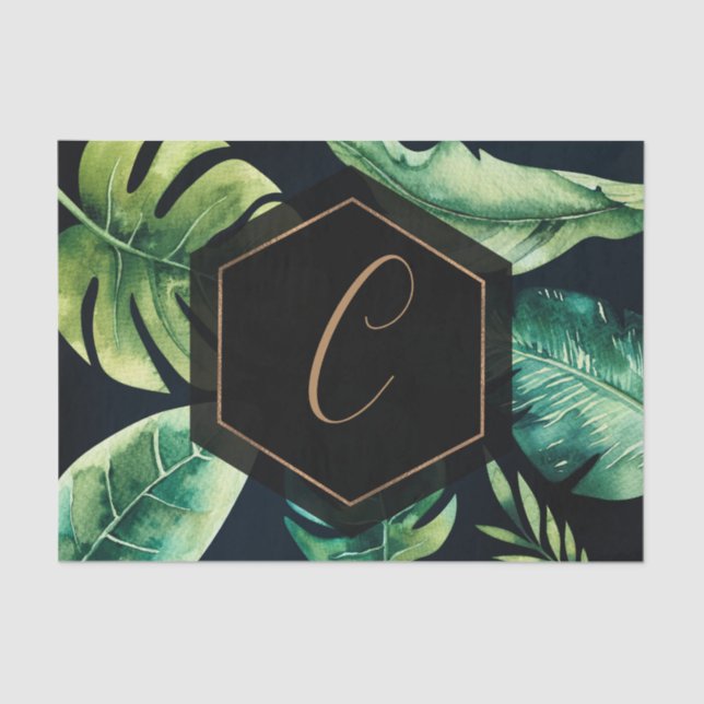 Palm Leaves Black Gold Elegant Tropical Summer Tissue Paper (Front)