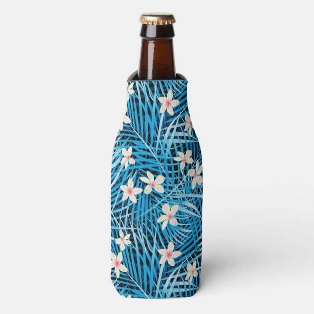 Palm Leaves Blue Pattern Bottle Cooler (Bottle Front)