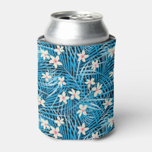 Palm Leaves Blue Pattern Can Cooler