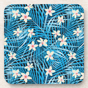 Palm Leaves Blue Pattern Coaster