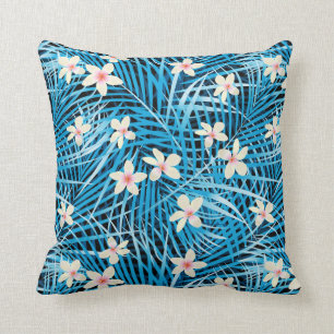 Palm Leaves Blue Pattern Cushion